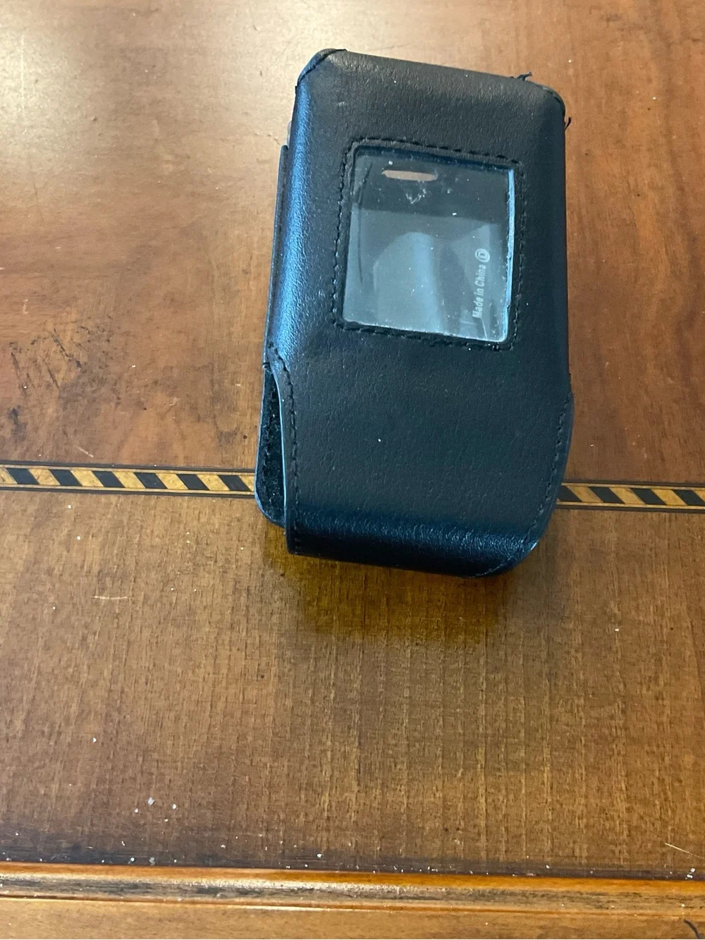 Black Leather Phone Holster Case with Window